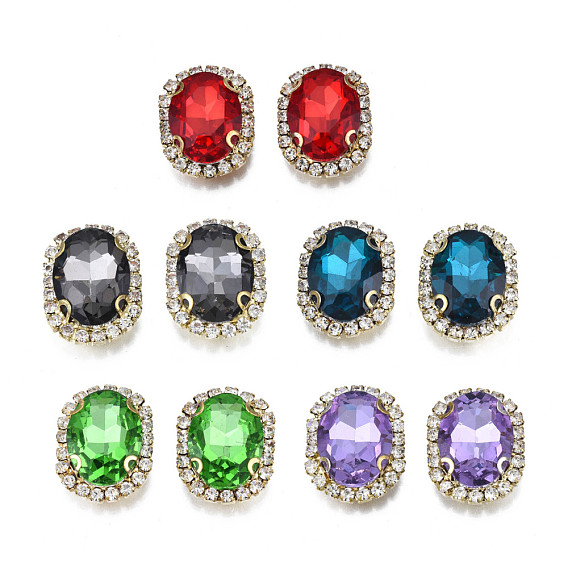 Sew on Rhinestone, Transparent Glass Rhinestone, with Brass Prong Settings, Faceted, Oval