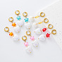 304 Pendientes colgantes de aro de resina y acero inoxidable para mujer, dorado, con perlas de imitación