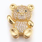 Brass Micro Pave Cubic Zirconia Slide Charms, Long-Lasting Plated, Cadmium Free & Nickel Free & Lead Free, Bear, Clear