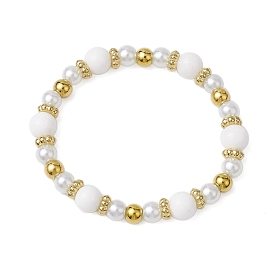 Round 304 Stainless Steel & Natural White Jade Beaded Stretch Bracelets for Women