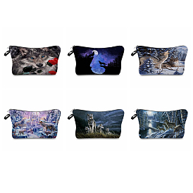 Polyester Wristlet Wallet, Change Purse for Women, with Bag Strap, Rectangle with Wolf Pattern