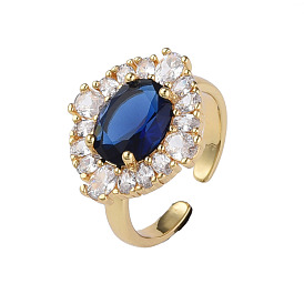 Cubic Zirconia Oval Open Cuff Ring, Real 18K Gold Plated Brass Jewelry for Women, Nickel Free