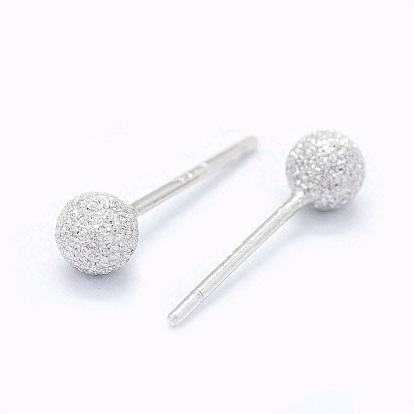 Textured 925 Sterling Silver Ball Stud Earrings, Textured