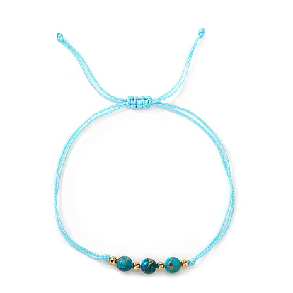 Adjustable Summer Dyed Synthetic Imperial Jasper Round Braided Bead Bracelets