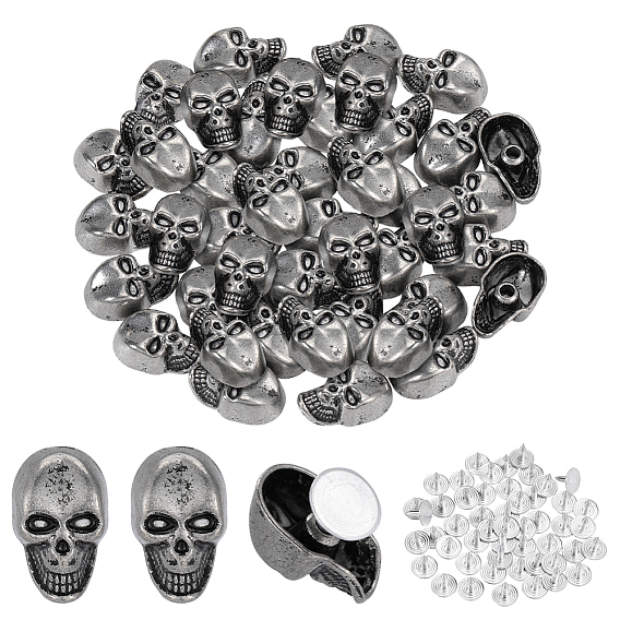 50Pcs Skull Alloy Rivets, with Screw, for Purse Handbag Shoes Punk Rock Leather Craft Clothes Belt