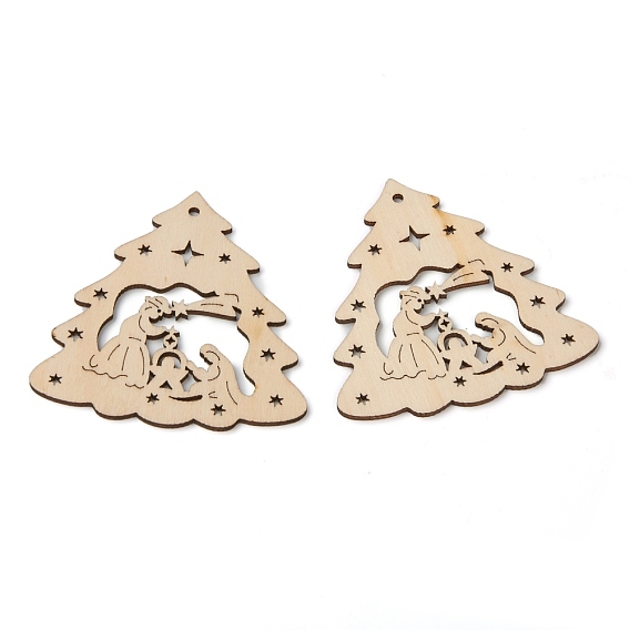 Рождественская тема неокрашенное натуральное дерево большие подвески, Рождественские елки