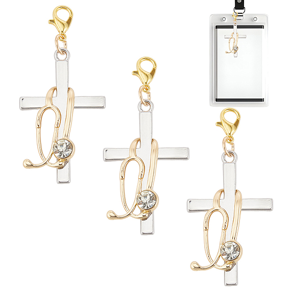 201 Pendentifs décoratifs en acier inoxydable ornés de strass, croix de stéthoscope