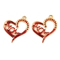 Mother's Day 304 Stainless Steel Enamel & Rhinestone Pendants, Heart with Word MOM Charms, Ion Plating(IP)