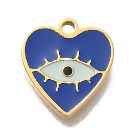 Ion Plating(IP) 304 Stainless Steel Enamel Charms, Heart with Eye Charm, Real 18K Gold Plated