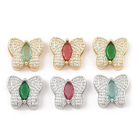 Brass Micro Pave Cubic Zirconia Slide Charms, Long-Lasting Plated, Butterfly