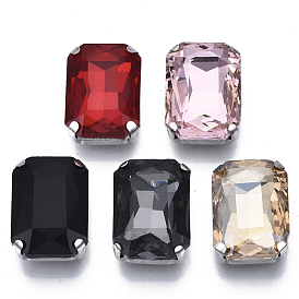 Cose en el rhinestone, diamantes de imitación de cristal, Enlaces multifilares, con ajustes de acero inoxidable, accesorios de prendas de vestir, facetados, octágono rectángulo