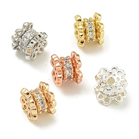 Rack Plating Brass Micro Pave Cubic Zirconia Beads, Long-Lasting Plated, Lead Free & Cadmium Free, Column