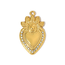 304 из нержавеющей стали с горный хрусталь подвески, чары священного сердца, ионное покрытие (ip), реальный 18 k позолоченный