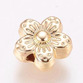 Alloy Beads, Long-Lasting Plated, Real 18K Gold Plated, Flower