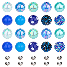 Наборы для изготовления ювелирных изделий своими руками, включая круглые акриловые и смоляные стразы, а также разделительные бусины из латунных стразов.