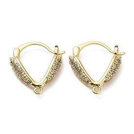 Brass Micro Pave Clear Cubic Zirconia Hoop Earring Findings, Triangle Latch Back with Loops