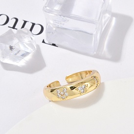 Кольца-манжеты для женщин со звездой, сердцем и луной из латуни с микропаве из прозрачного кубического циркония, долговечный, без кадмия и без свинца