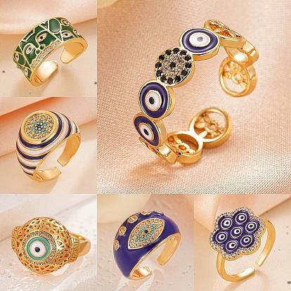 Браслет-манжета из латуни с микропаве из кубического циркония и эмалью для женщин., злые глаза, золотые