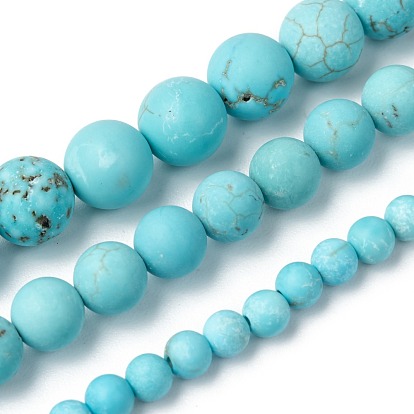 Natural Magnesite Beads Strands, Frosted, Round, Dyed & Heated