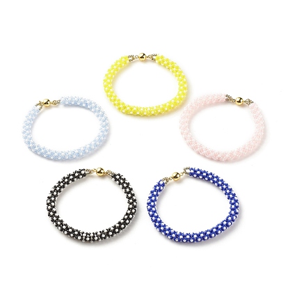 Glass Seed Crochet Beaded Bracelet, Fashion Nepal Bracelet with Brass Magnetic Clasp for Women