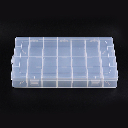 Plastic Beads Containers, Adjustable Dividers Box, Clear, Rectangle, 350x220x50mm, 28 Compartments