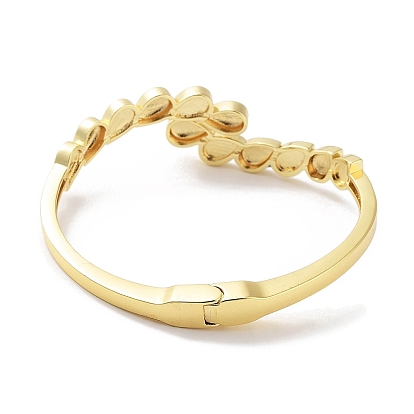 Teardrop/Heart Brass Pave Shell Open Cuff/Hinged Bangles for Women, Real 18K Gold Plated