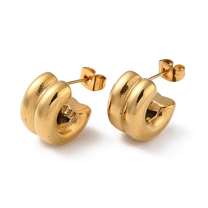 Ion Plating(IP) 304 Stainless Steel Round Stud Earrings, Half Hoop Earrings