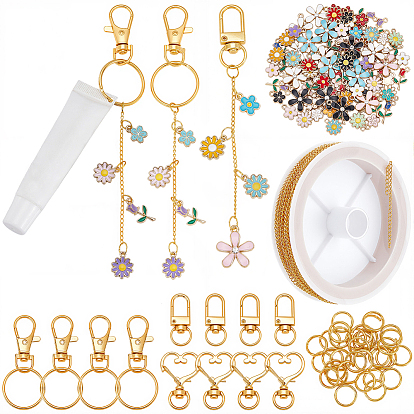 Наборы для изготовления ключей своими руками, Включите латунные витые цепи, сплав эмали цветочные кулоны, сплава брелок застежки, железа открыты кольца прыжок