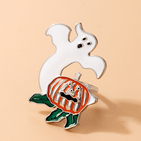 Geometric Punk Ghost Pumpkin Ring - Creative Halloween Accessory with Quirky Design
