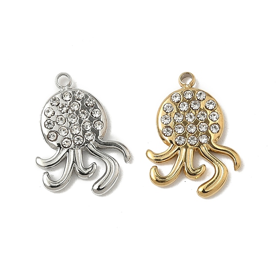 304 Подвески из нержавеющей стали со стразами, ионное покрытие (IP), медуза