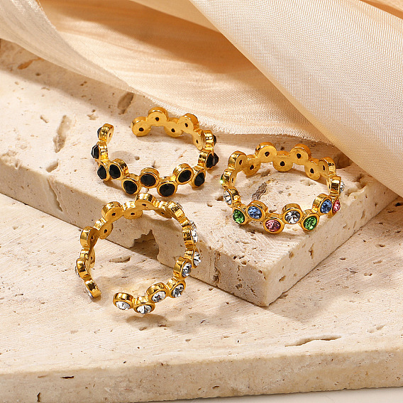 Плоские круглые 304 из нержавеющей стали с кубическим цирконием регулируемые манжетные кольца для женщин