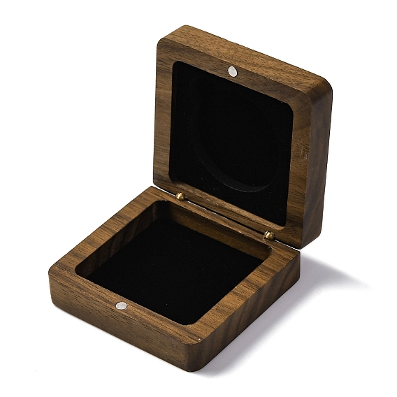 Wood Coin Medal Storage Box, with Magnet and Velvet, Square