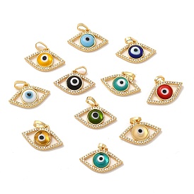 Rack Plating Brass Micro Pave Clear Cubic Zirconia Pendants, with Handmade Evil Eye Lampwork, Cadmium Free & Lead Free, Long-Lasting Real 18K Gold Plated, Eye Charm
