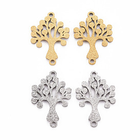 201 Stainless Steel Link Connectors, Textured, Laser Cut, Tree of Life