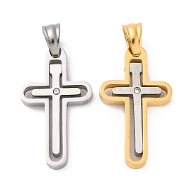 304 подвески из нержавеющей стали, с четким кубического циркония, крест прелести, ионное покрытие (ip)