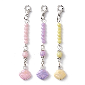 3 pcs abs plastique imitation coquille pendentif décorations, avec perles acryliques et fermoirs mousquetons en alliage de zinc
