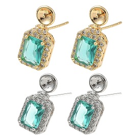 Фурнитура для серег из латуни с кубическим цирконием, прямоугольные, с 925 стерлинговым серебром