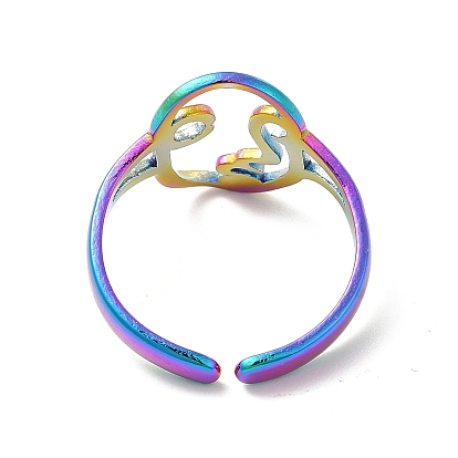 304 Stainless Steel Abstract Face Open Cuff Ring for Women
