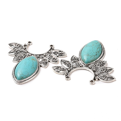 Synthetic Turquoise Big Pendants, Leaf Charms, with Alloy Findings