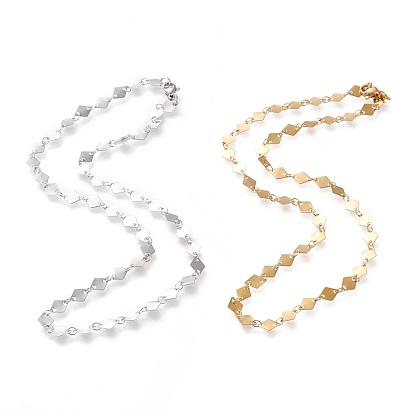304 Stainless Steel Link Chain Necklaces, with Lobster Claw Clasps, Rhombus