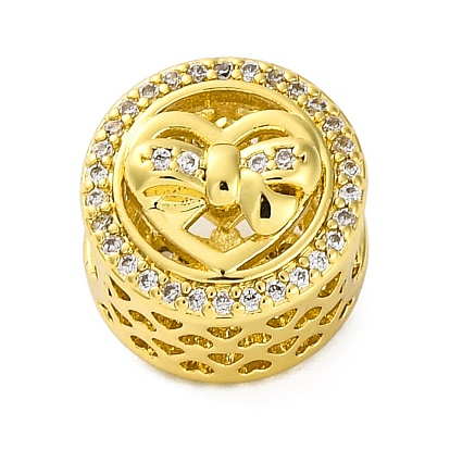 Стойки обшивки латунь микро проложить кубического циркония бусы, долговечный, без кадмия и без свинца, плоские круглые с бантом