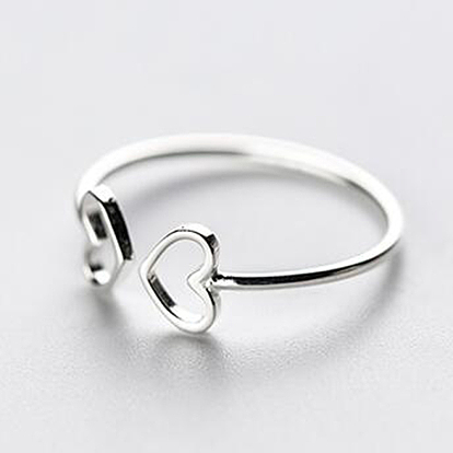 Кольцо-манжета с двойным сердцем из стерлингового серебра для женщин