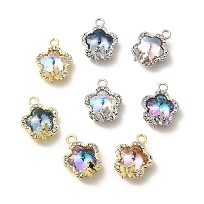 Подвески из сплава , с горным хрусталем и стеклом, без свинца, без кадмии и без никеля, стойки покрытие, цветок, разноцветные