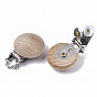 Natural Beech Wood Baby Pacifier Holder Clips, with Iron Clips, Half Round, Platinum