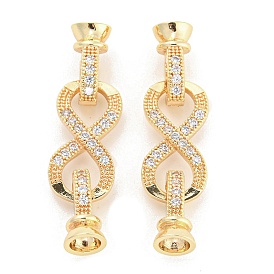 Rack Plating Brass Pave Clear Cubic Zirconia Fold Over Clasps, Cadmium Free & Lead Free, Infinity