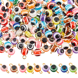 Nbeads Resin Beads Link Connectors, with Golden Brass Eye Pin, Round with Evil Eye