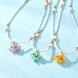 Женские ожерелья из стеклянных бусин с подвеской в виде осьминога ручной работы, разноцветные