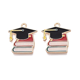 Anhänger aus Legierung und Emaille zum Schulanfang, Absolventenmütze & Buchanhänger, Licht Gold