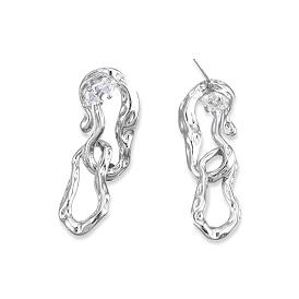 Clear Cubic Zirconia Interlocking Twist Oval Dangle Stud Earrings, Brass Jewelry for Women, Cadmium Free & Nickel Free & Lead Free