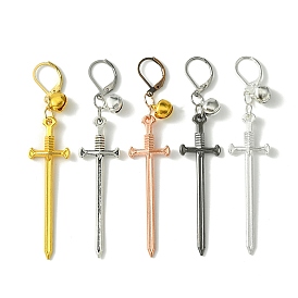 Alloy Sword Big Pendant Decorations, with Iron Bell and Leverback Earring Findings